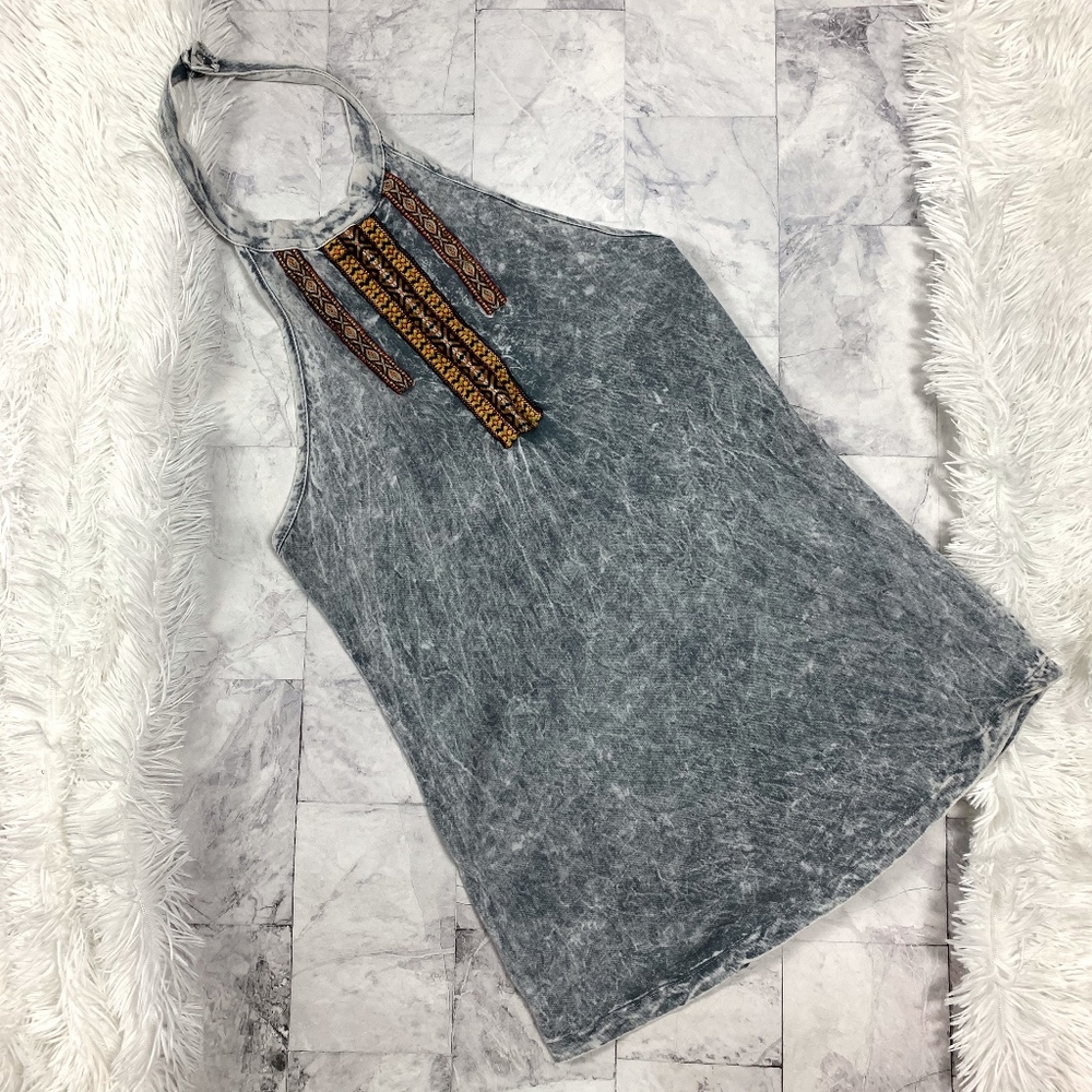 American Age Acid Wash Blue and White Halter Top